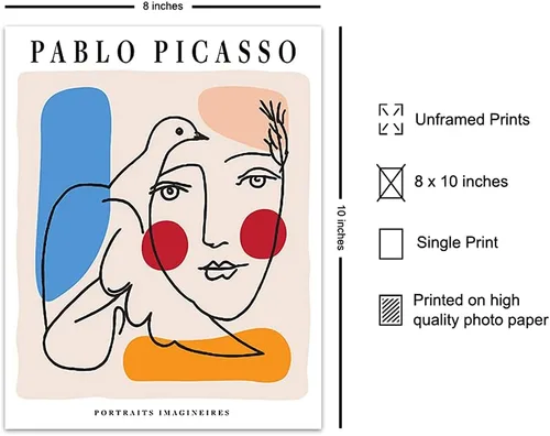Vista 2 de Pablo Picasso - Póster artístico para pared y decoración, arte abstracto de mediados de siglo moderno y contemporáneo de 8 x 10 pulgadas, póster