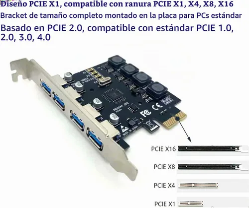 Vista 5 de Tarjeta PCIE USB 3.0 de 4 puertos Tarjeta de expansión PCI Express (PCIe) de 5 Gbps para Windows 11/10/8.1/8/7/Vista/XP/Server y Linux