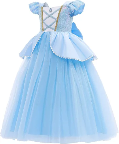 Vista 4 de Hellet Disfraces de princesa para niñas, manga abombada, disfraz de fiesta de cumpleaños con accesorios