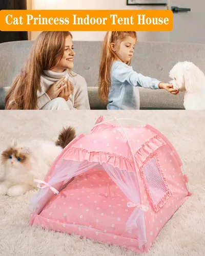 Vista 4 de Casa de la tienda de campaña de la princesa del gato, camas lindas