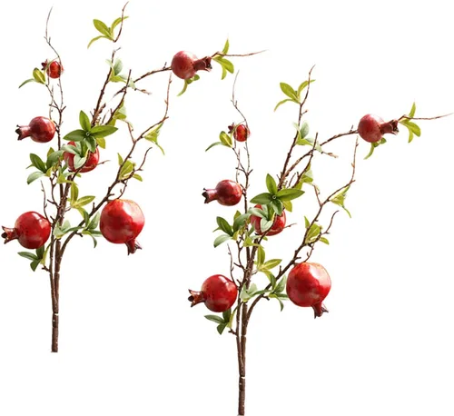Vista 10 de Firlar 2 piezas de plantas artificiales, tallo de flor de granada, ramas de granada artificiales de 37.4 pulgadas, ramo de frutas artificiales