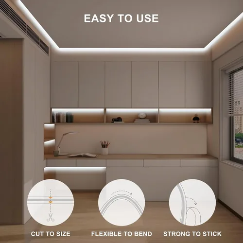 Vista 3 de Tira de luz LED COB de 32.8 pies con control remoto, 6500K Ra93+ luz diurna brillante regulable blanca LED COB tira de luz blanca continua