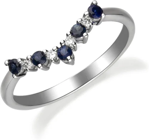 Vista 3 de Gin & Grace Anillo de zafiro azul auténtico blanco de 10 quilates con diamantes para mujer, joyería de zafiro hecha a mano con forma de ética