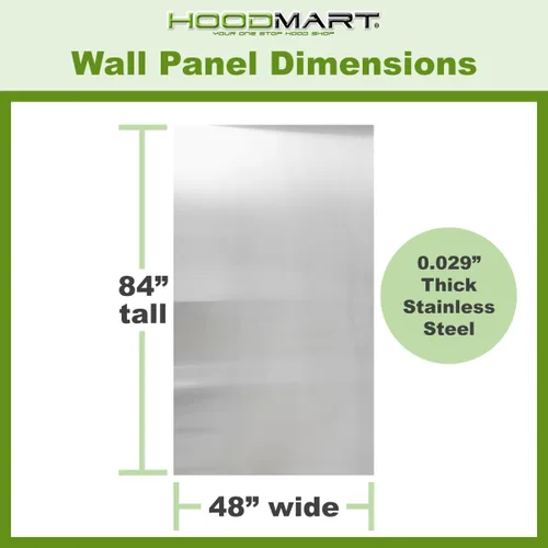 Vista 2 de HOODMART Paneles de Pared Metálicos de 48" x 84" - Lámina de Acero Inoxidable con Tapas Terminales, Protector Contra Salpicaduras Trasero