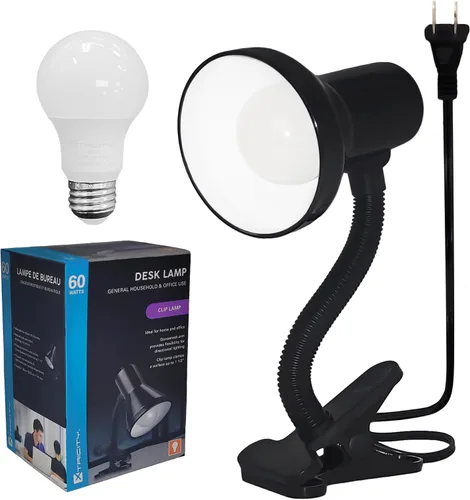 Vista 10 de Xtricity Lámpara LED de escritorio con clip con cuello de cisne flexible de 360°, luz de lectura para cabecera de cama, bombilla A19 de 6 W Base