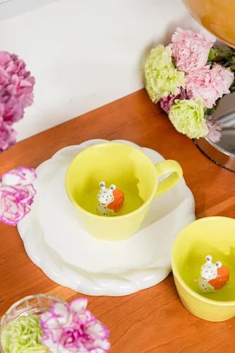 Vista 7 de Taza de Cerámica de Caracol DIHOclub Taza de Caracol Oculta con Animal 3D Dentro, Serie Jardín Figura Hecha a Mano (Verde Manzana)