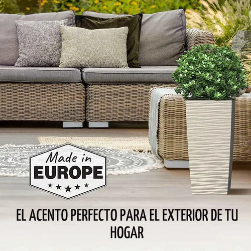 Vista 4 de Mueller Janska M-Resin - Macetero alto resistente, planta grande para interiores y exteriores, árbol, maceta de flores, juego de 2 piezas, 27.5 Beige