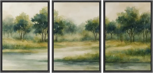 Vista 97 de SIGNWIN Lienzo enmarcado para pared, juego de arte tranquilo con reflejo de lago, acuarela, montaña y agua, ilustraciones modernas, arte abstracto