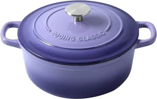 Vista 16 de EDGING CASTING Hornos holandeses con tapa, horno holandés cubierto de hierro fundido esmaltado de 5.5 cuartos de galón con doble asa, cian oscuro