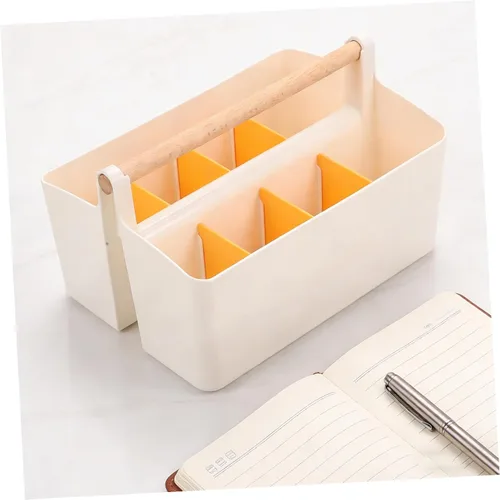 Vista 5 de Ciieeo Organizador portátil de plástico para manualidades, cesta dividida con asa para manualidades, suministros de arte, maquillaje, lápices