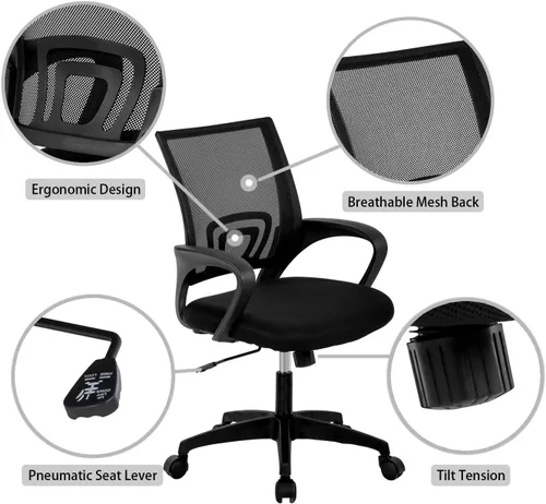 Vista 7 de HCB Silla de oficina - Silla giratoria ejecutiva ergonómica con soporte lumbar para el hogar y la oficina (negro)