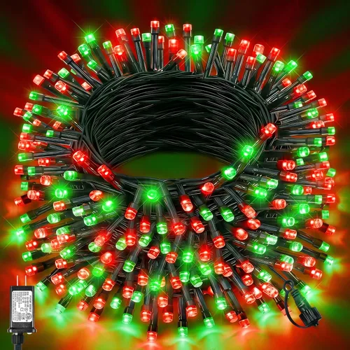 Vista 16 de Tira de luces LED de Navidad de 40 pies para exteriores, luces rojas y blancas de Navidad impermeables, 8 modos y temporizador, luces de árbol