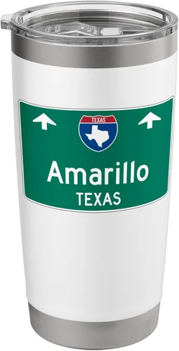 Vista 8 de Amarillo Texas Road Trip TX Highway Trffic Sign, vaso aislado de acero inoxidable