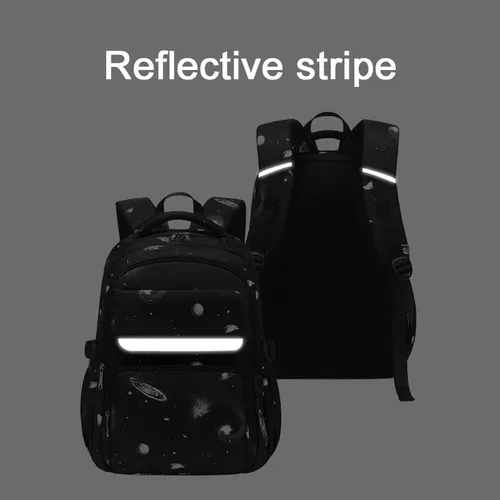 Vista 7 de Mochila escolar para niños, bolsa de libros para el espacio exterior con lonchera 3 en 1, Con color, Mochilas Daypack
