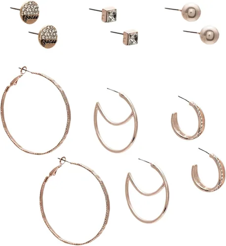 Vista 3 de GUESS Factory - Juego de aretes de aro y aretes multitonos para mujer, Diamante de imitación