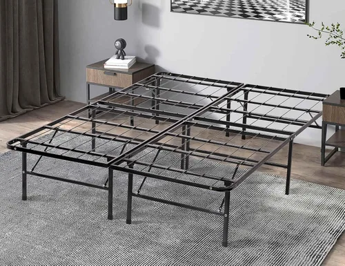 Vista 8 de Base de cama de metal plegable de 14 pulgadas, marco de cama de metal resistente, base de colchón de listones de acero resistente, no necesita somier