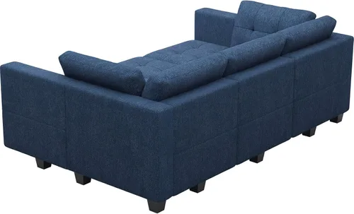 Vista 9 de Belffin Sofá Seccional Modular con Almacenamiento Sofá Cama Seccional Modular para Sala de Estar Azul