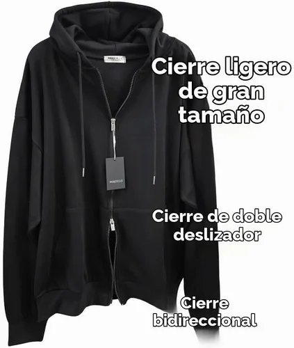 Vista 5 de Sudadera con Capucha con Cremallera de Talla Grande para Mujer, Chaqueta Ligera Suave Holgada con Hombros Caídos Gran tamaño_negro
