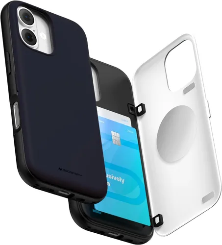 Vista 21 de GOOSPERY Parachoques magnético para puerta compatible con iPhone 15, funda con tarjetero, cartera con cierre magnético automático, protector de Azul