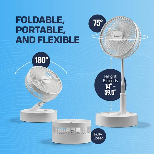 Vista 4 de NEXAIR Ventilador plegable de 8 pulgadas, ventilador portátil oscilante de 4 velocidades de altura ajustable de 14 a 40 pulgadas, ventilador