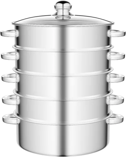 Vista 11 de Olla de vapor, olla de vapor de acero inoxidable de 3 niveles de 11 pulgadas con mango de tapa, inserto apilable para estufas