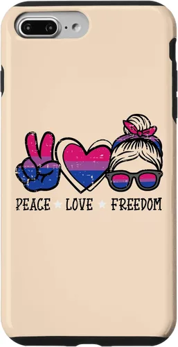 Vista 9 de Funda para iPhone 14 Pro Max Peace Love Freedom Bisexual Girl Bi Pride Flag LGBTQ