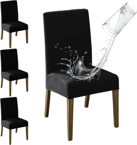 Vista 50 de MOSAYT Juego de 2 fundas para sillas de comedor 100% impermeables, súper ajuste elástico jacquard Parson, fundas extraíbles y lavables para sillas