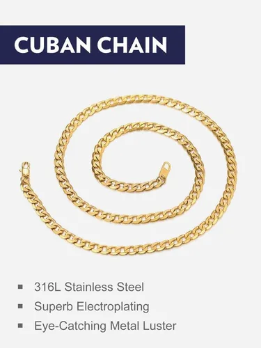 Vista 8 de Bandmax 316L Stainless Steel Men Cuban Curb Link Chain Necklace Gift 3mm6mm9mm12mm Width Heavy Dense Punk Miami Necklace For Men Women 14Inch-30Inch