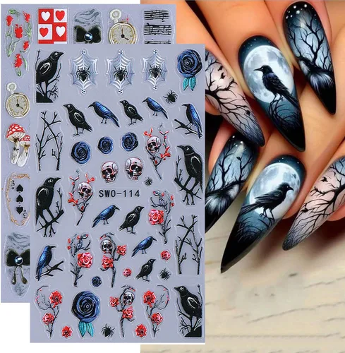Vista 23 de 8 hojas de calcomanías de arte de uñas de conejo de Pascua, 3D, autoadhesivas, accesorios de arte de uñas, caricaturas, conejos, animales Colorido -1