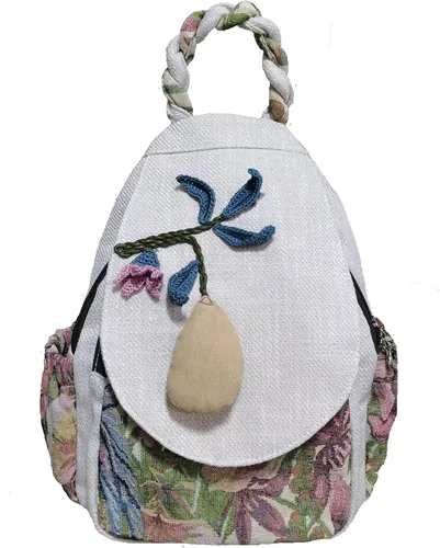 Vista 73 de HUANGGUOSHU Mochila de algodón tejida de algodón bohemio con bordado de lona estilo bohemio con múltiples bolsillos retro linda mochila cartera