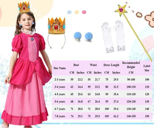 Vista 6 de iTVTi Disfraz de princesa melocotón para niñas, disfraz rosa, disfraz de Halloween, fiesta de cumpleaños