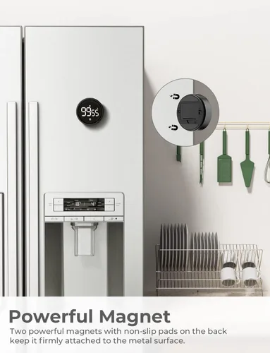 Vista 5 de LIORQUE Temporizador digital de cocina, temporizador de cuenta regresiva magnética con pantalla LED grande, 2 niveles de brillo, 3 niveles