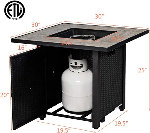 Vista 7 de Giantex Mesa para fogata de propano, 30 pulgadas, 50,000 BTU cuadrada de gas con mesa de cerámica, calentador de gas en relieve con roca de lava