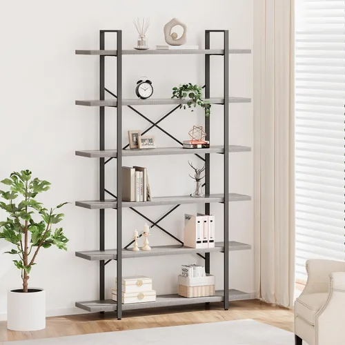 Vista 25 de HSH - Estantería de 3 niveles en negro, estanterías de almacenamiento pequeñas de metal y madera industriales, estanterías modernas abiertas de 3