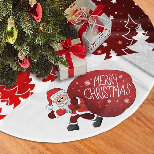 Vista 2 de Falda de árbol de Navidad, adornos rojos para árbol de Navidad de felpa suave blanca con patrón nevado para decoraciones de fiesta de vacaciones, 36