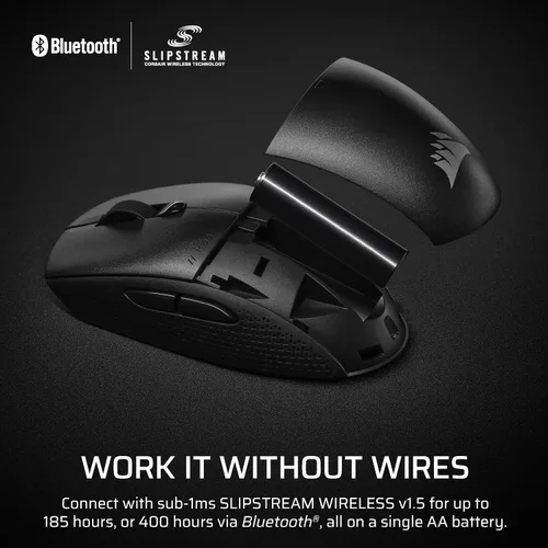 Vista 5 de Corsair M55 Mouse inalámbrico ligero para juegos FPS - 2.4 GHz y Bluetooth - 24,000 DPI - Batería de larga duración - Seis botones programables