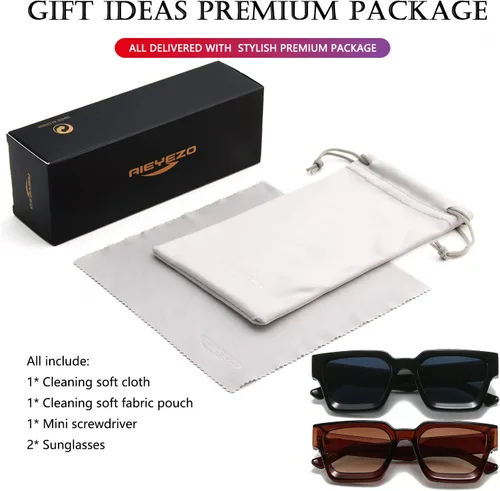 Vista 156 de AIEYEZO Gafas de sol cuadradas para mujeres y hombres, gafas de sol cuadradas con montura gruesa, estilo de diseñador simple