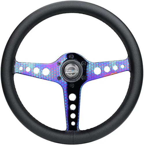 Vista 7 de NRG Innovations NRG-ST-034BC-PR - Volante ligero para juegos: Driftz- Fabricado con cuero perforado, compuestos ligeros y radios cromados negros