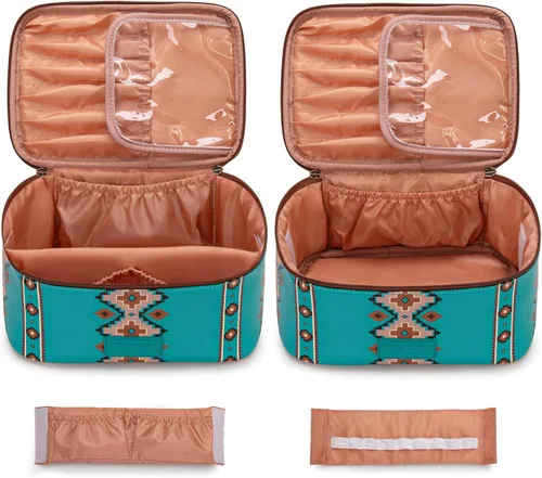 Vista 4 de Wrangler - Bolsa de maquillaje de viaje, 2 piezas, bolsa de cosméticos con Turquesa azteca