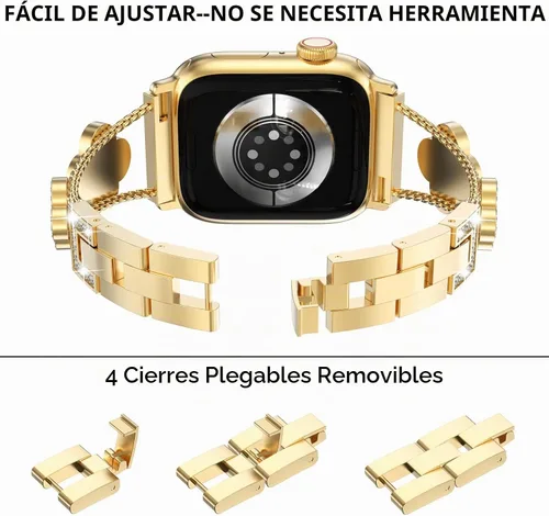 Vista 5 de Surace - Correa compatible con Apple Watch de 1.50 pulgadas para mujer, correa de metal con diamantes de imitación y circón en acero inoxidable