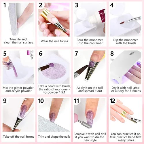 Vista 7 de Mano de práctica de uñas para kit de uñas acrílicas, mano de maniquí de uñas postizas para practicar uñas, dedo de entrenamiento de uñas con kit