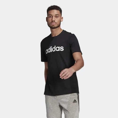 Vista 2 de adidas Camiseta con logotipo lineal bordado Essentials para hombre, Negro