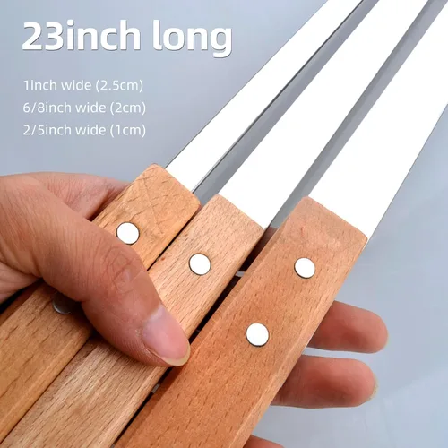 Vista 4 de Kabob - Brochetas de 23 pulgadas de largo, acero inoxidable pesado de 2/5 pulgadas de ancho con mango de madera, perfecto para Koobideh Kebab