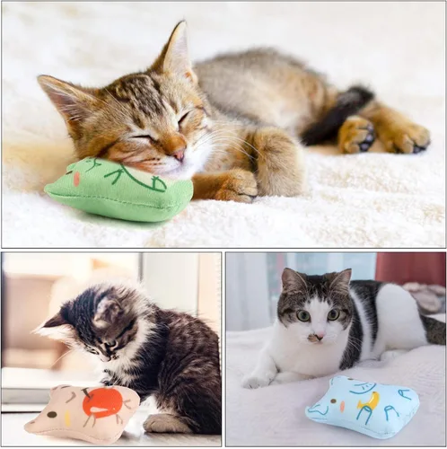 Vista 2 de Juguetes de hierba gatera para gatos de interior – 5 piezas de juguetes de peluche masticables para dentición interactivo relleno de hierba gatera