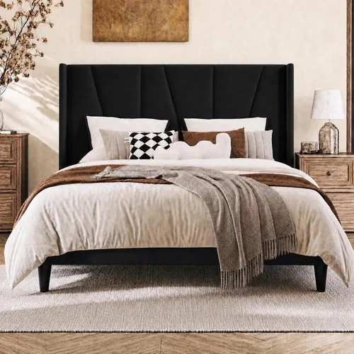 Vista 13 de SHA CERLIN - Base de cama tapizada King con cabecero, color gris oscuro