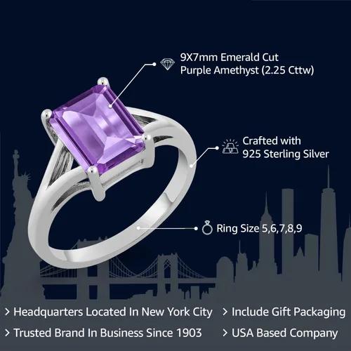 Vista 68 de Gem Stone King Anillo de compromiso solitario con diseño clásico de vástago dividido para mujer, plata de ley 925, piedra natal de piedra preciosa