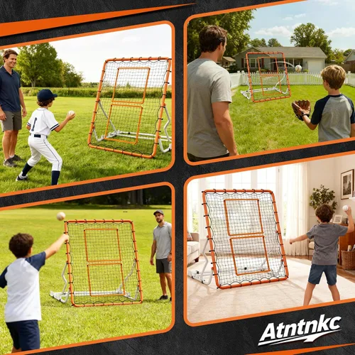 Vista 7 de Baseball Rebounder Net 4x4.5FT with 5 Adjustable Angles,Pro Pitch Back Trainer for Volleyball/Softball/Soccer, Solo Practice for Ground, Line Drive