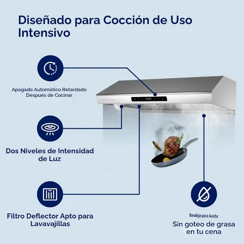 Vista 3 de Hauslane Campana extractora de 30 pulgadas debajo del gabinete, campana extractora de cocina de 900 CFM Extractor de 3 velocidades, campana
