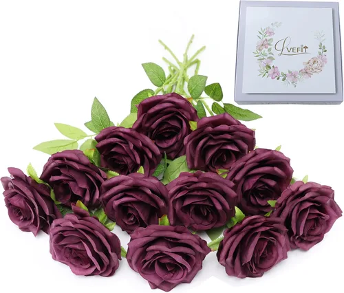 Vista 21 de LVEFIT 12 rosas artificiales de seda con tallo largo para bodas, despedidas de soltera, fiestas, decoración del hogar Blush