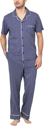 Vista 14 de PajamaGram Conjunto de pijama para hombre, clásico, 100% algodón Negro